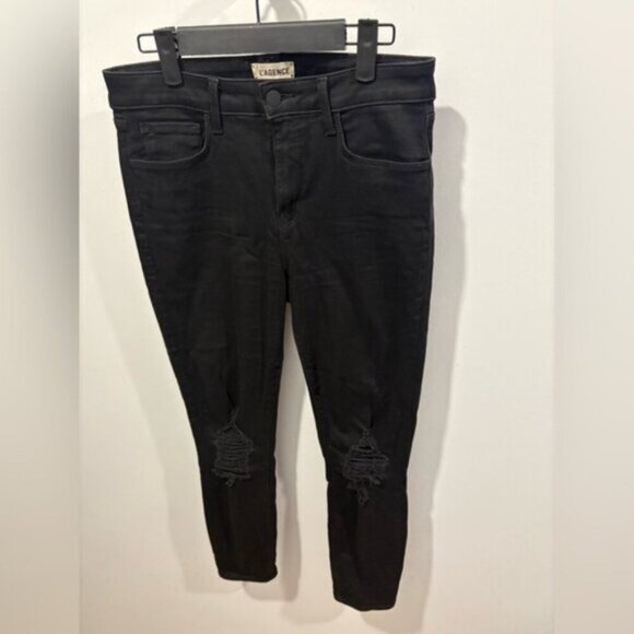 LIKE NEW- L'AGENCE High Rise Margot Skinny Jeans Black Ripped- Size 29 - Picture 4 of 9